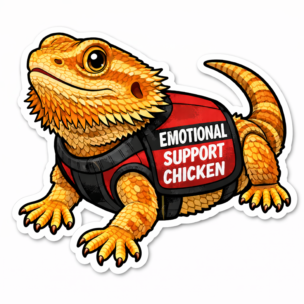 "EMOTIONAL SUPPORT CHICKEN" Bearded Dragon Lizard Sticker