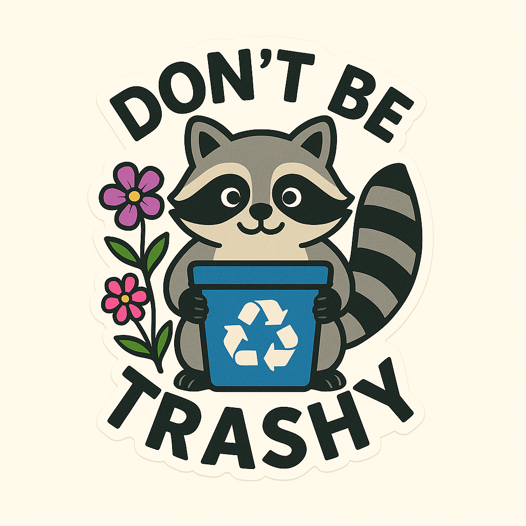 "Don't Be Trashy" Cute Raccoon/Trash Panda Recycle Sticker